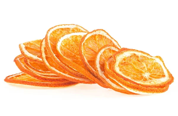 Hromada Sušených Pomerančových Plátků Izolovaných Bílém Pozadí Pomerančové Hranolky — Stock fotografie