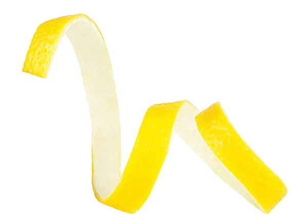 白の背景にレモンのねじれを熟す レモン皮をカクテル成分として 健康食品 — ストック写真