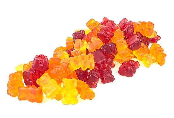 Colorful Fruity Flavor Gummy Bears Isolated White Background Heap Jelly — Stock Photo, Image