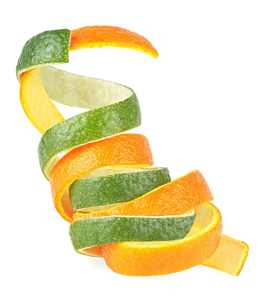 Cáscara Frutas Naranja Lima Aislada Sobre Fondo Blanco Piel Fresca —  Fotos de Stock