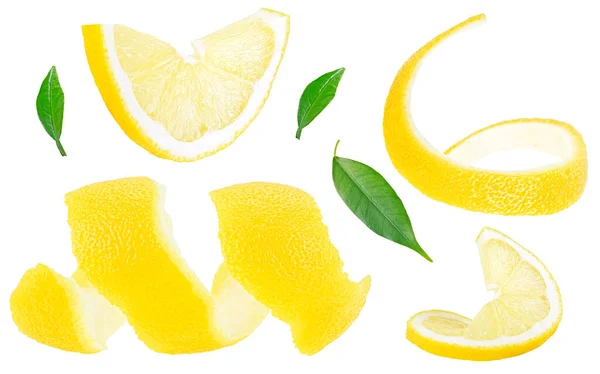 Λεμόνι Φρούτα Που Απομονώνονται Λευκό Φόντο Φέτα Λεμονιού Ξύσμα Λεμονιού — Φωτογραφία Αρχείου