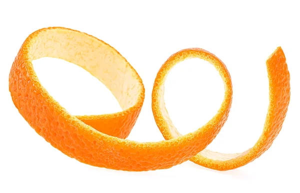 Forma Espiral Jugosa Ralladura Naranja Aislada Sobre Fondo Blanco Torsión — Foto de Stock