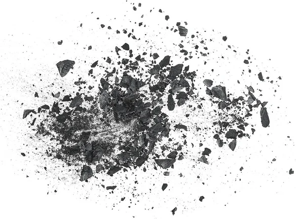 Polvo Polvo Negro Carbón Vegetal Con Fragmentos Sobre Fondo Blanco — Foto de Stock