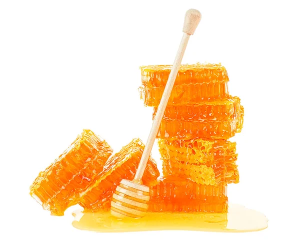 Γλυκό Κηρήθρα Μέλι Dipper Απομονώνονται Λευκό Φόντο Υγιεινά Προϊόντα Γλυκό — Φωτογραφία Αρχείου
