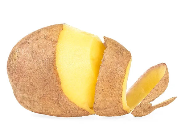 Batatas Peladas Com Casca Isolada Fundo Branco — Fotografia de Stock