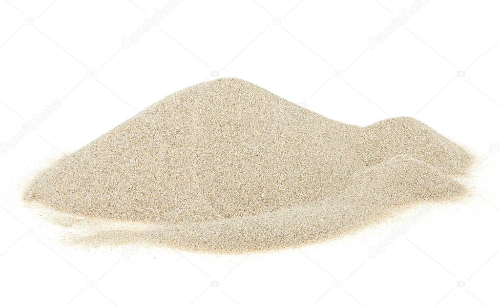 Desert sand pile, dune isolated on a white background. Yellow sand.