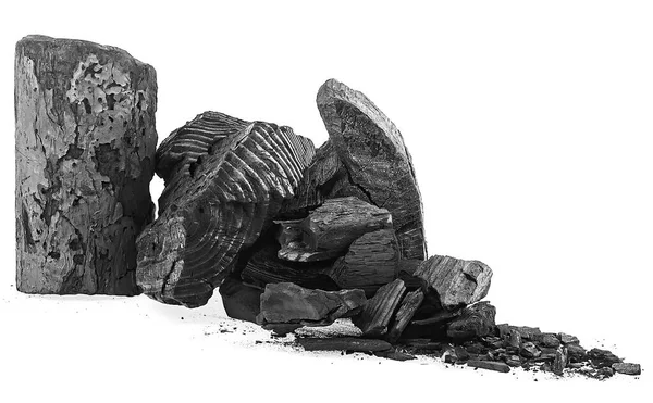 Σωρός Από Μαύρα Κομμάτια Κάρβουνου Που Απομονώνονται Λευκό Φόντο Φυσικός — Φωτογραφία Αρχείου