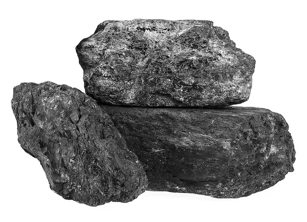 Haufen Schwarzer Kohle Isoliert Auf Weißem Hintergrund Industriell Geförderte Kohle — Stockfoto