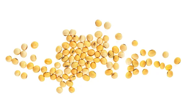 白い背景に隔離された大豆の山 トップビュー 大豆種子群 — ストック写真