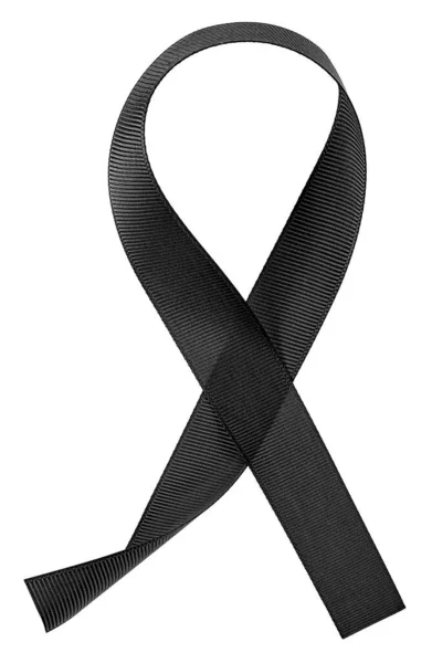 Σύμβολο Πένθους Και Μελανώματος Μαύρη Κορδέλα Ευαισθητοποίησης Που Απομονώνεται Λευκό — Φωτογραφία Αρχείου