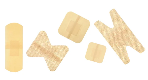 Set Different Adhesive Bandages Isolated White Background Top View Sticky — Stock Photo, Image
