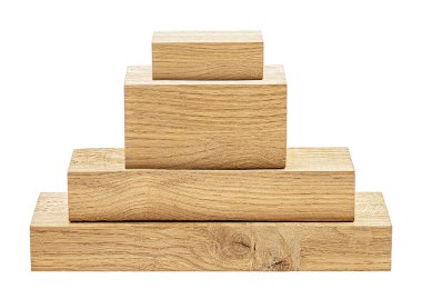 Beyaz arka planda izole edilmiş meşe kirişleri yığını. Tahta kalas..