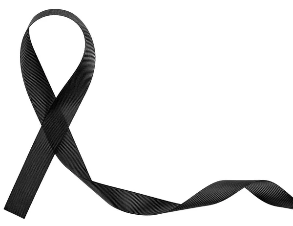 Vector Black Silk Ribbon with Black Rose. Design Template for Funeral Card,  Banner, Invitation. Black Awareness Ribbon Isolated on White Background,  Icon for Pray, Mourning Symbol Stock Vector