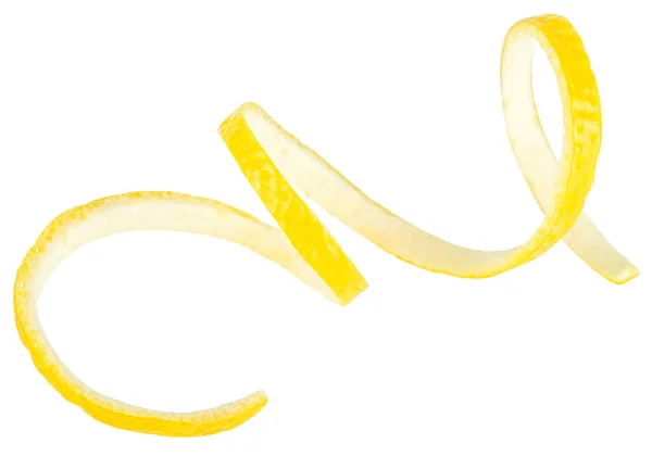 Verdrehte Zitronenschale Isoliert Auf Weißem Hintergrund Schneideweg Reife Zitronenhaut Gesunde — Stockfoto