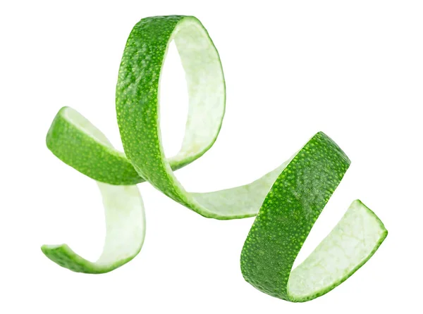 Lockigt Lime Peel Twist Isolerad Vit Bakgrund Färskt Kalkfruktskal Som — Stockfoto