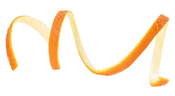 オレンジの皮かオレンジのねじれは白い背景で隔離される 柑橘類だ オレンジゼストスパイラル — ストック写真