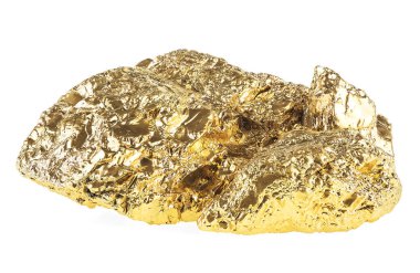 Büyük altın külçesi beyaz arka planda izole edilmiş.