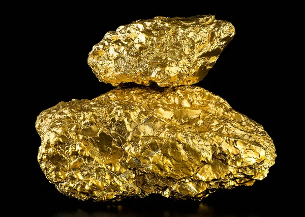 Великі Золоті Самородки Чорному Тлі Шматочки Золотої Руди — стокове фото