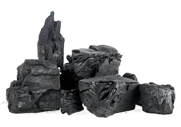 Beyaz Arka Planda Izole Edilmiş Odun Kömürü Yığını Doğal Odun — Stok fotoğraf