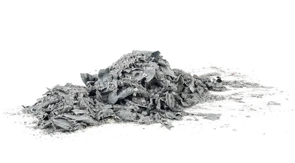 Hromada Zuhelnatělého Papíru Izolovaného Bílém Pozadí Spálené Úlomky Papíru — Stock fotografie