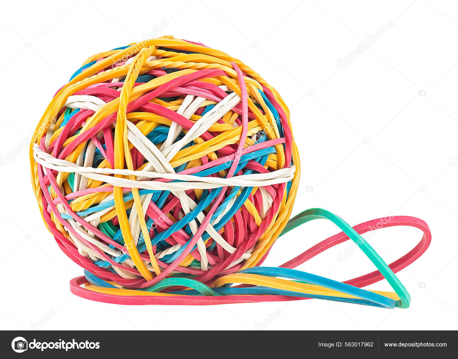 a lot of colored rubber bands on a white background, Stock image