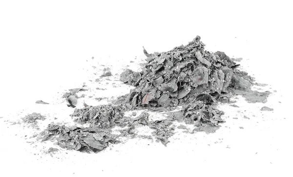Hromada Ohořelých Papírových Peněz Izolovaných Bílém Pozadí Spálené Úlomky Papíru — Stock fotografie
