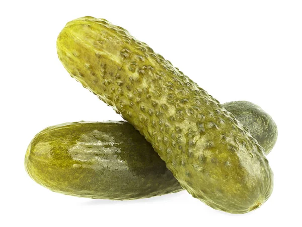 Canned Cucumbers Isolated White Background Two Pickled Cucumbers — стоковое фото