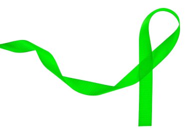 Green awareness ribbon isolated on a white background. Solidarity with protests against Russia's invasion of Ukraine in 2022.