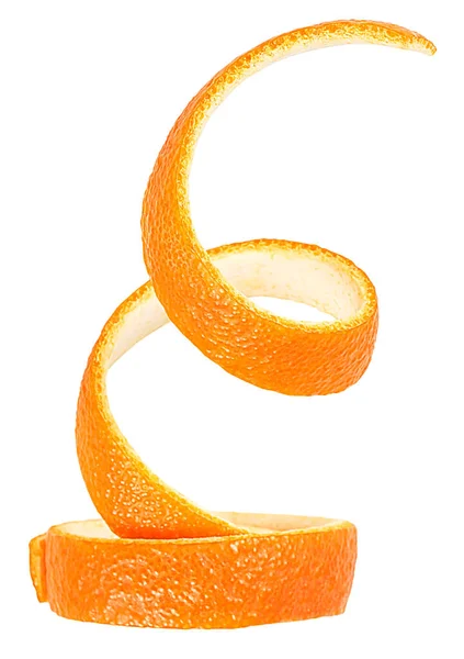 Vertical Image Curly Orange Zest Isolated White Background — Foto de Stock