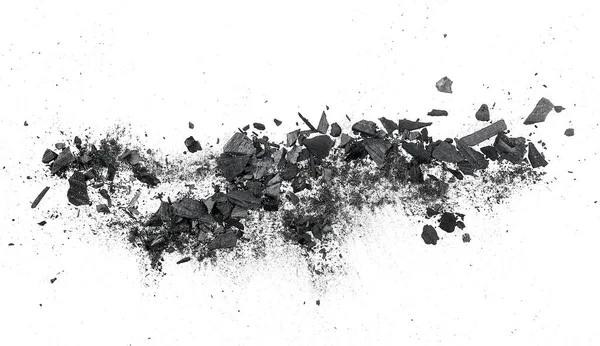 Praf Cărbune Negru Fragmente Izolate Fundal Alb Vedere Sus — Fotografie, imagine de stoc