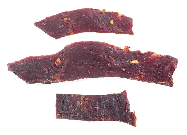 Spiced Beef Jerky Slices Isolated White Background Top View — Stock Photo, Image