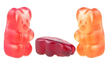Group of colored jelly bears isolated on a white background. Marmalade bears or jelly candies.