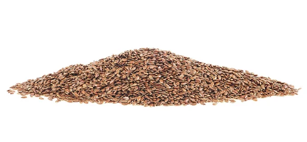 Pile Brown Flax Seeds Isolated White Background Front View Linseeds — Stock Photo, Image