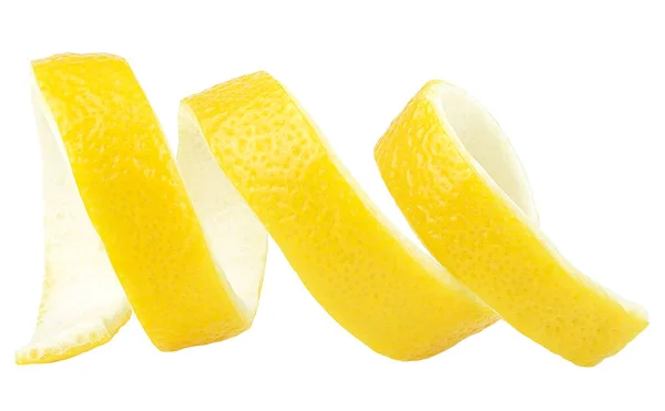 レモンの皮は白い背景で隔離される 柑橘類のツイストピール — ストック写真