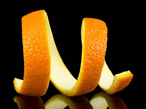 Spiral Orange Peel Black Background Citrus Zest — 图库照片