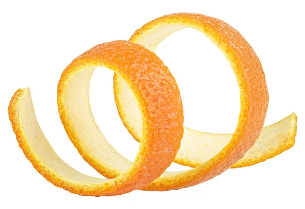Cáscara Fresca Fruta Naranja Aislada Sobre Fondo Blanco Ralladura Espiral — Foto de Stock