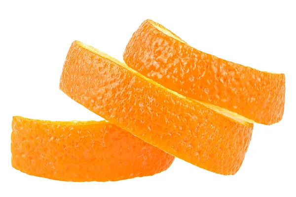 Спиральная Оранжевая Цедра Выделена Белом Фоне Свежий Оранжевый Поворот — стоковое фото