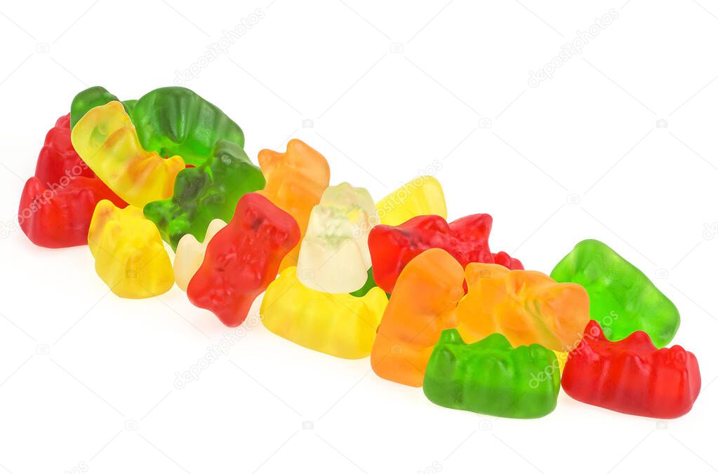 Tasty and colorful jelly candies isolated on a white background. Marmalade bears.