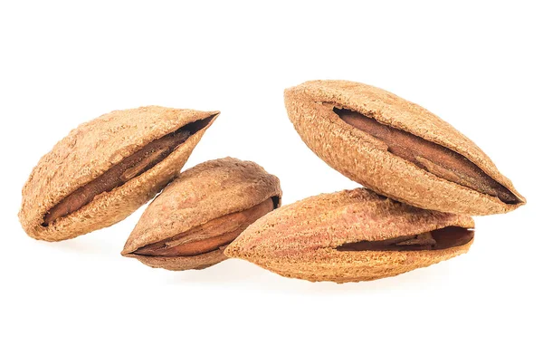 Heap Almond Nuts Shell Isolated White Background — Φωτογραφία Αρχείου