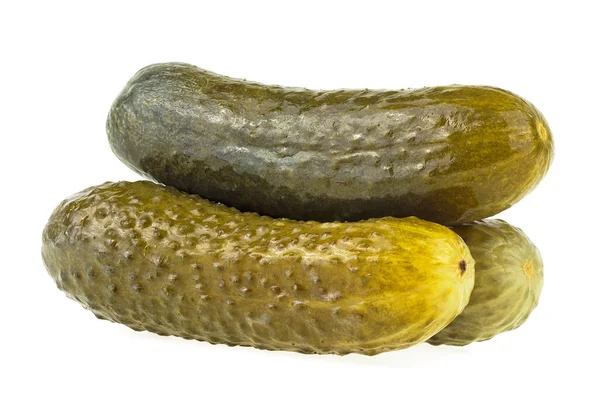 Three Marinated Pickled Cucumbers Isolated White Background — Φωτογραφία Αρχείου
