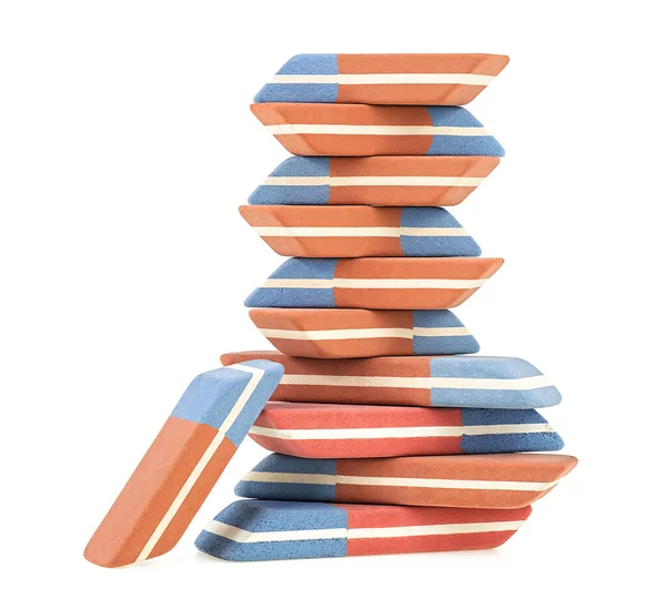 Stack Erasers Isolated White Background Erasers Ink Pen — Stock Fotó