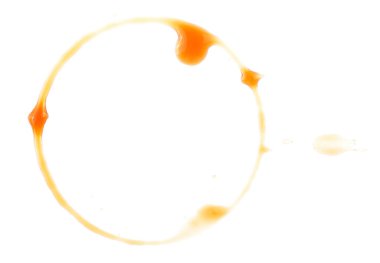 Coffee cup ring isolated on a white background, top view. Coffee stain.