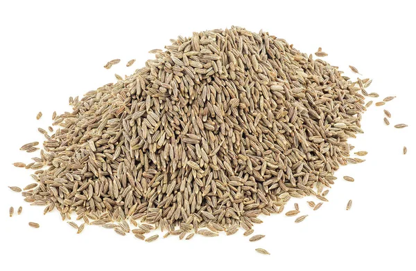 Pile Dried Cumin Seeds Isolated White Background Zira Grains — Zdjęcie stockowe