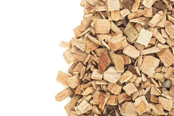 Houten Rookchips Voor Roken Geïsoleerd Een Witte Achtergrond Bovenaanzicht Appelboom — Stockfoto