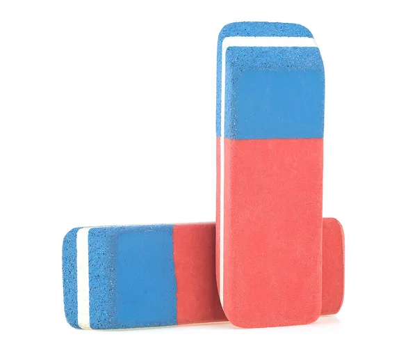 Two Erasers Isolated White Background Close — Stock Photo, Image