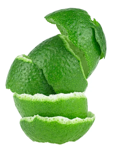 Függőleges Kép Fehér Alapon Izolált Lime Gyümölcshéj Citrusfélék — Stock Fotó