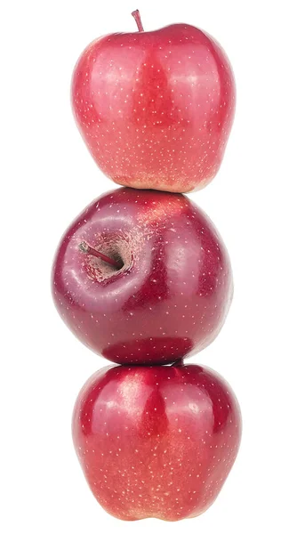 Tres Deliciosas Manzanas Rojas Aisladas Sobre Fondo Blanco Torre Apple —  Fotos de Stock