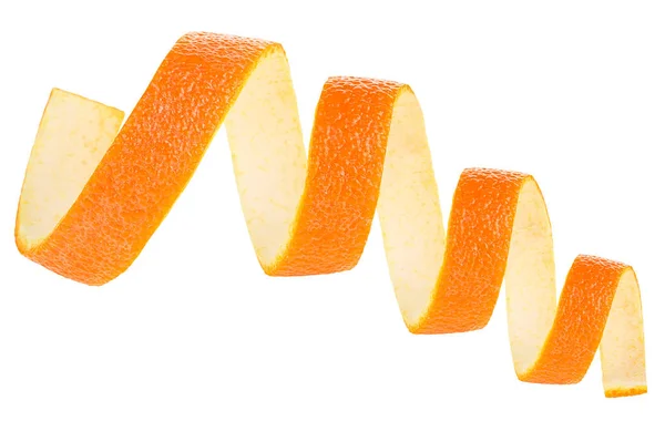 Кожура Спелого Апельсина Изолирована Белом Фоне Спиральная Оранжевая Цедра — стоковое фото