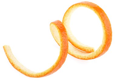 Portakal kabuğu, beyaz arka planda izole edilmiş, yakın plan. Girdap portakal kabuğu.