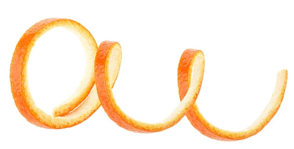 Spirálovitá Oranžová Kůže Izolovaná Bílém Pozadí Zblízka Vířivě Oranžová Slupka — Stock fotografie